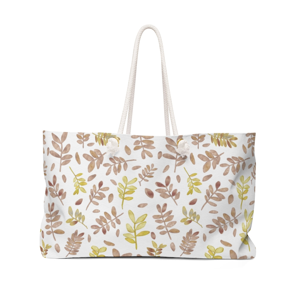 Watercolor Tossed Leaves Weekender Bag in Red