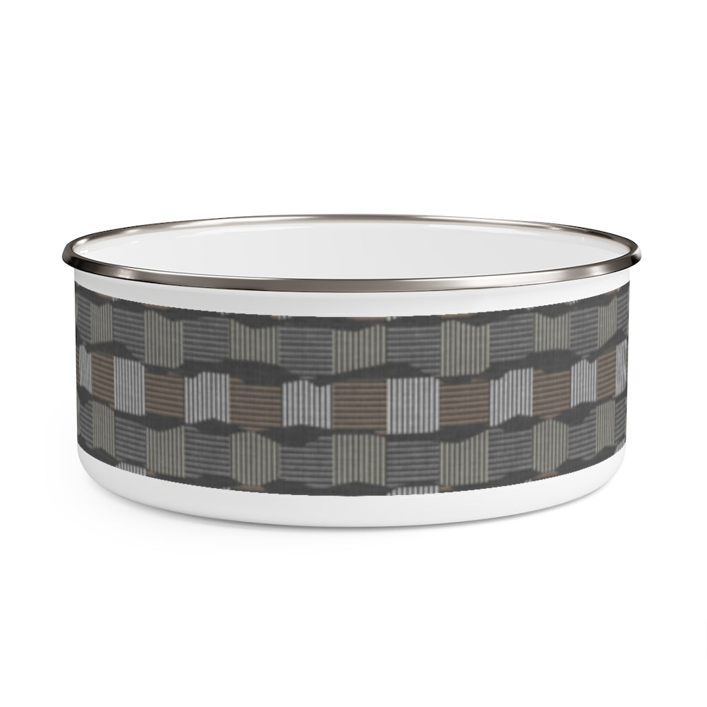 Check Stripe Enamel Bowl in Gray