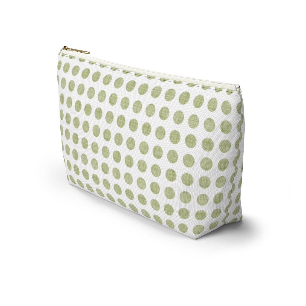 Textured Polka Dots Accessory Pouch w T-bottom in Green
