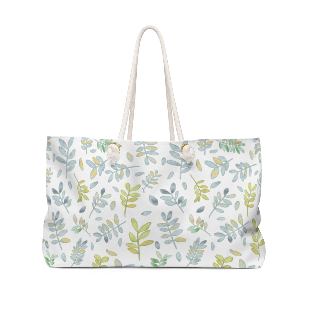 Watercolor Tossed Leaves Weekender Bag in Aqua