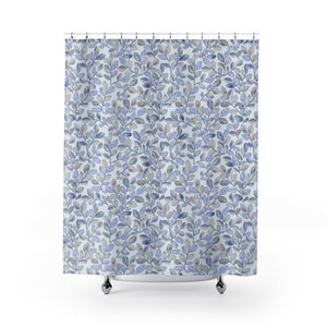 Cherry Plum Leaves Shower Curtain in Blue