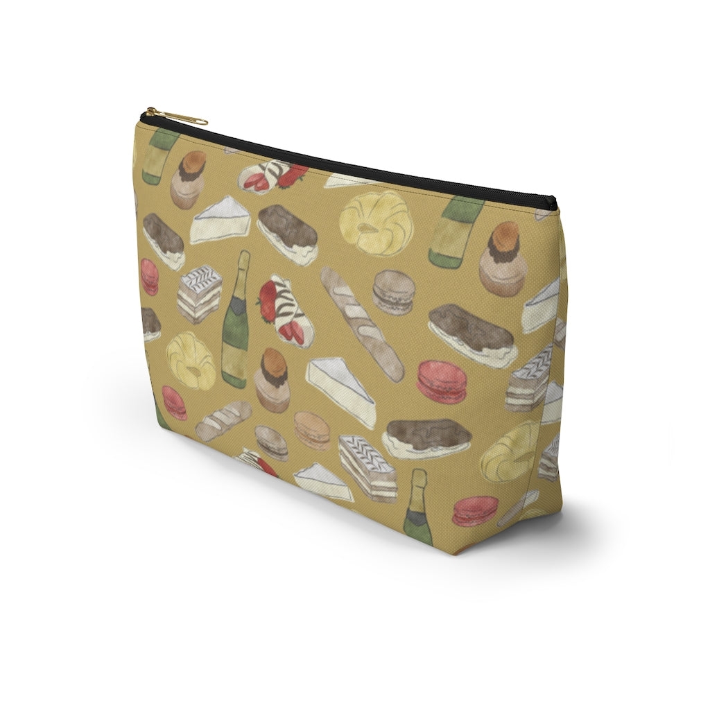Watercolor French Pastries Accessory Pouch w T-bottom in Gold