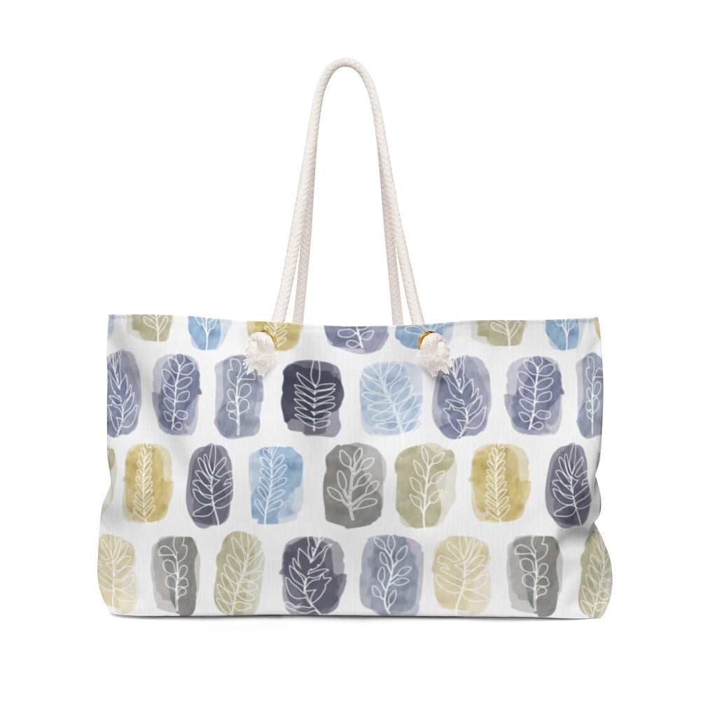 Watercolor Leaf Stamp Weekender Bag in Navy