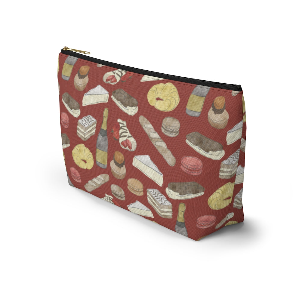 Watercolor French Pastries Accessory Pouch w T-bottom in Red