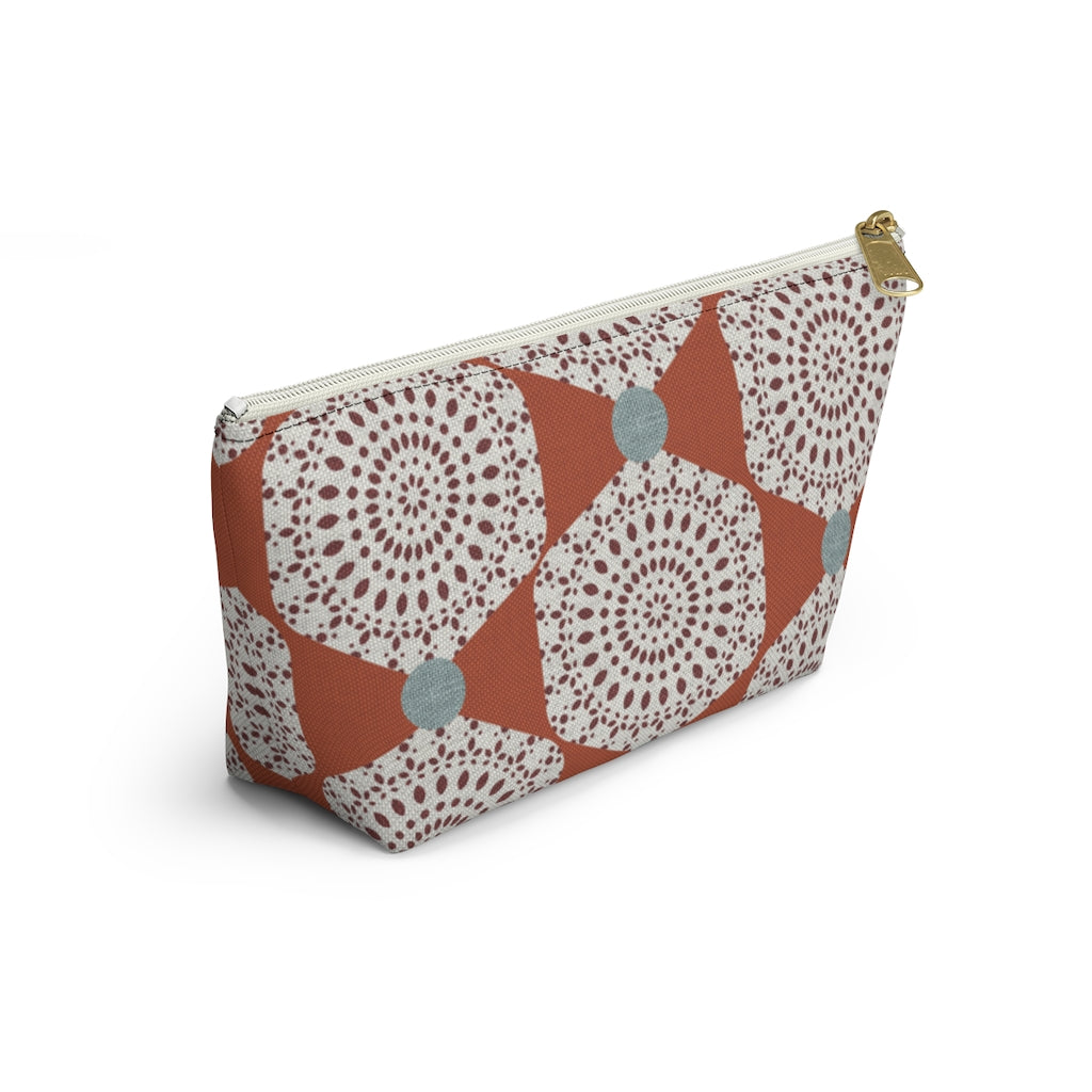 Lace Hexagon Accessory Pouch w T-bottom in Orange