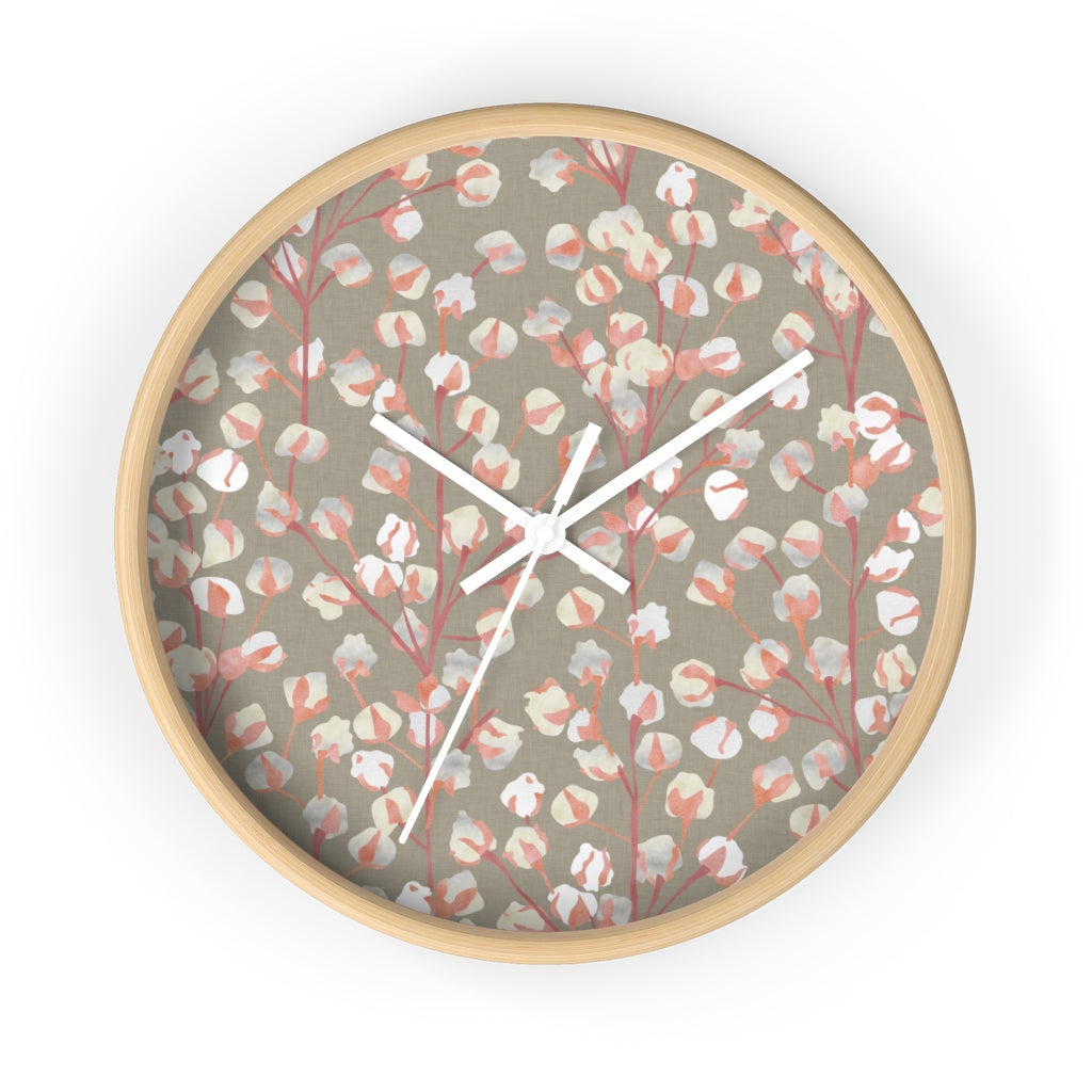 Cotton Branch Wall Clock in Pink