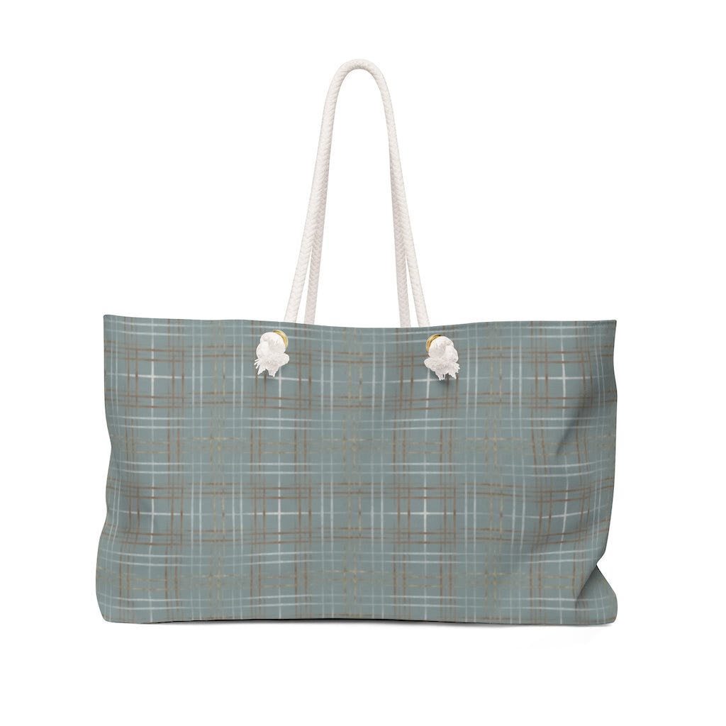 Painterly Plaid Weekender Bag in Aqua