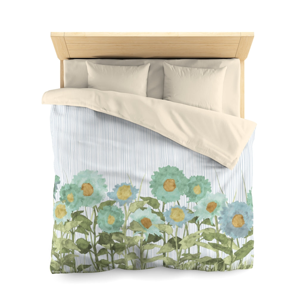 Sunflower Field Microfiber Duvet Cover in Aqua