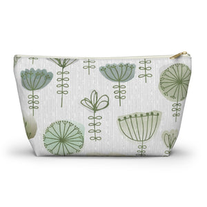 Watercolor Sketch Floral Accessory Pouch w T-bottom in Green