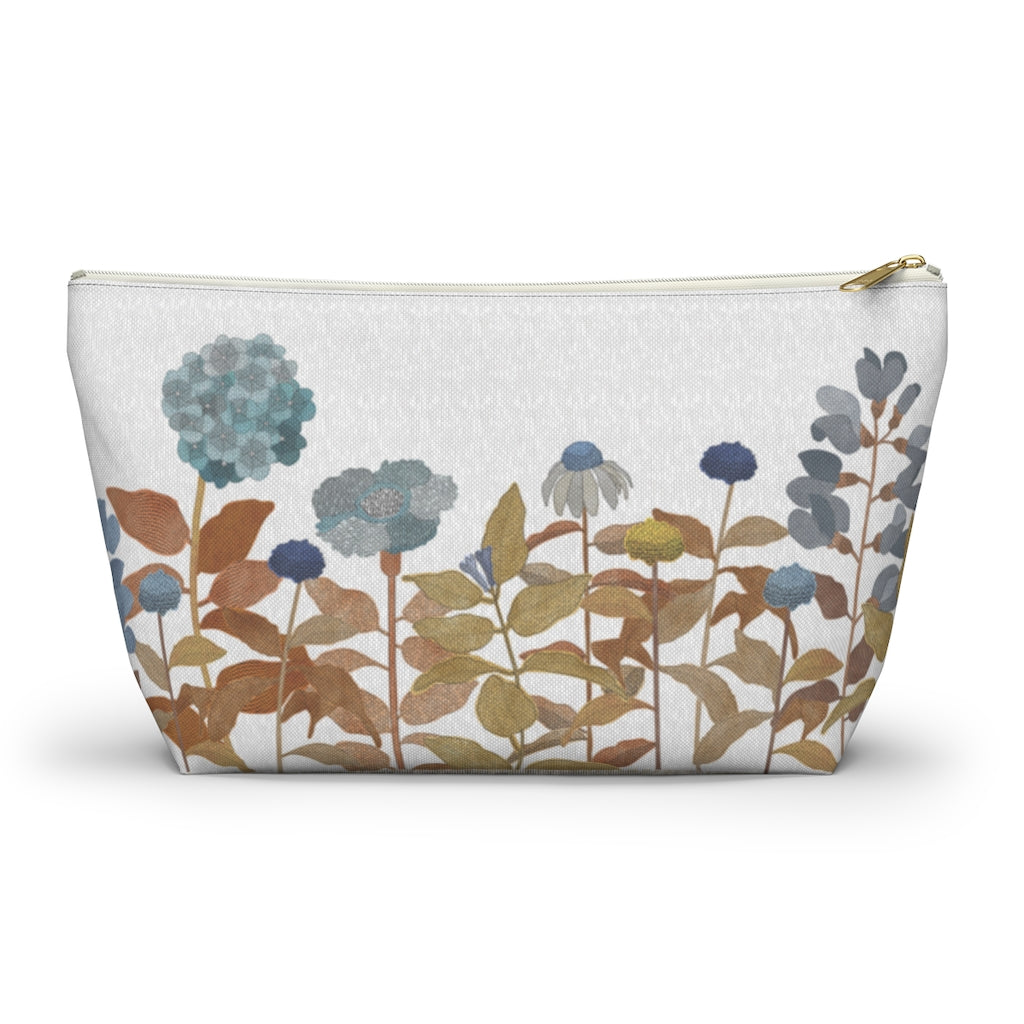 Illustrated Flowers Accessory Pouch w T-bottom in Orange