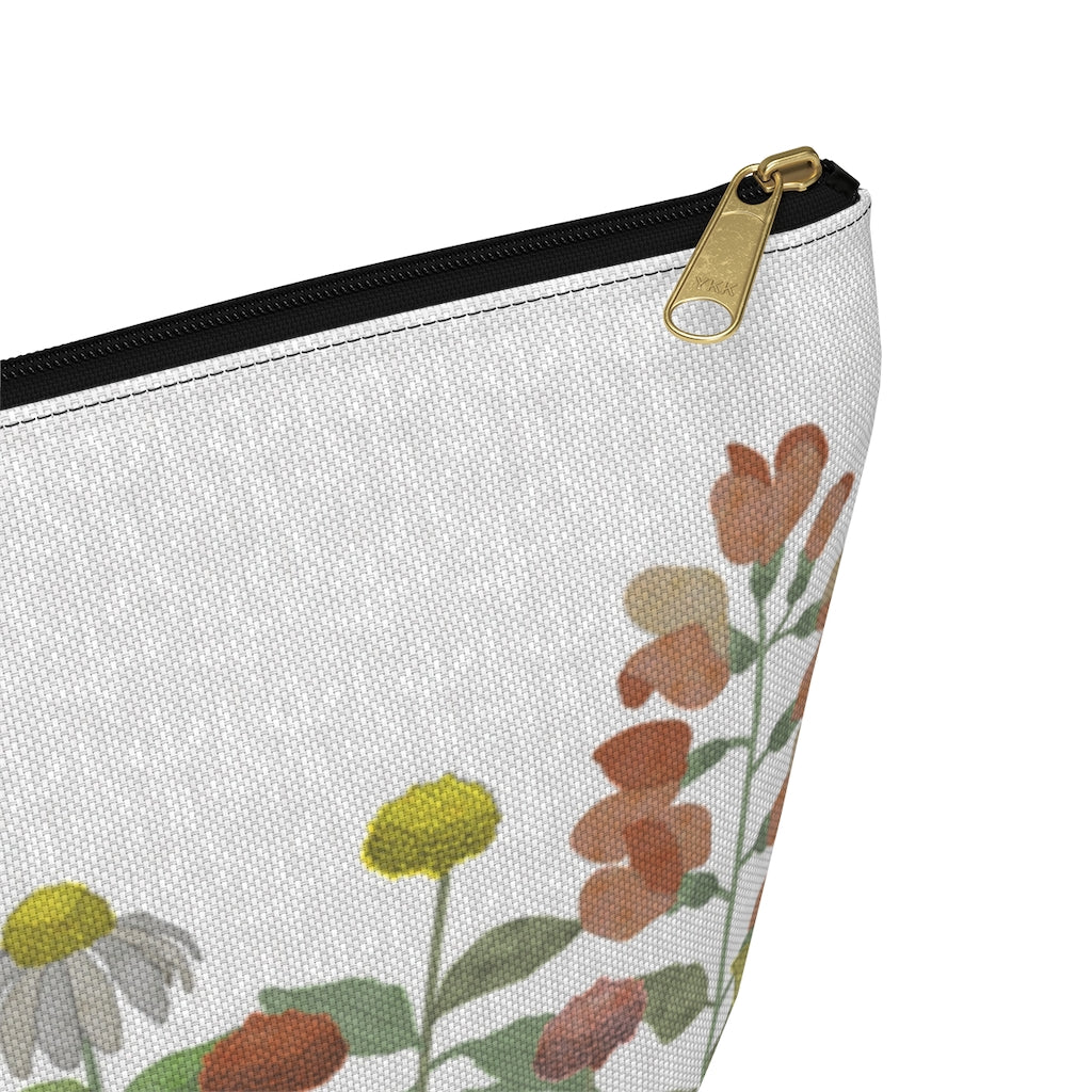 Illustrated Flowers Accessory Pouch w T-bottom in Green