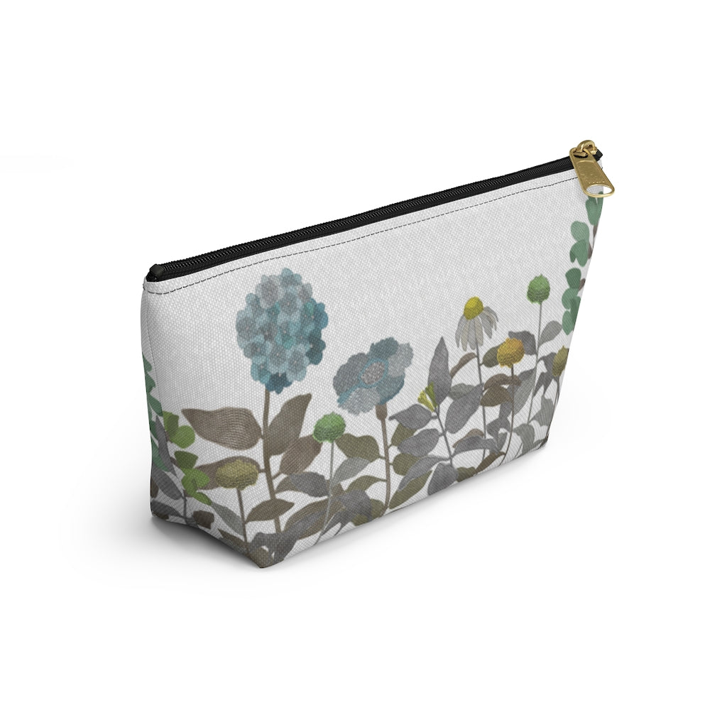 Illustrated Flowers Accessory Pouch w T-bottom in Brown