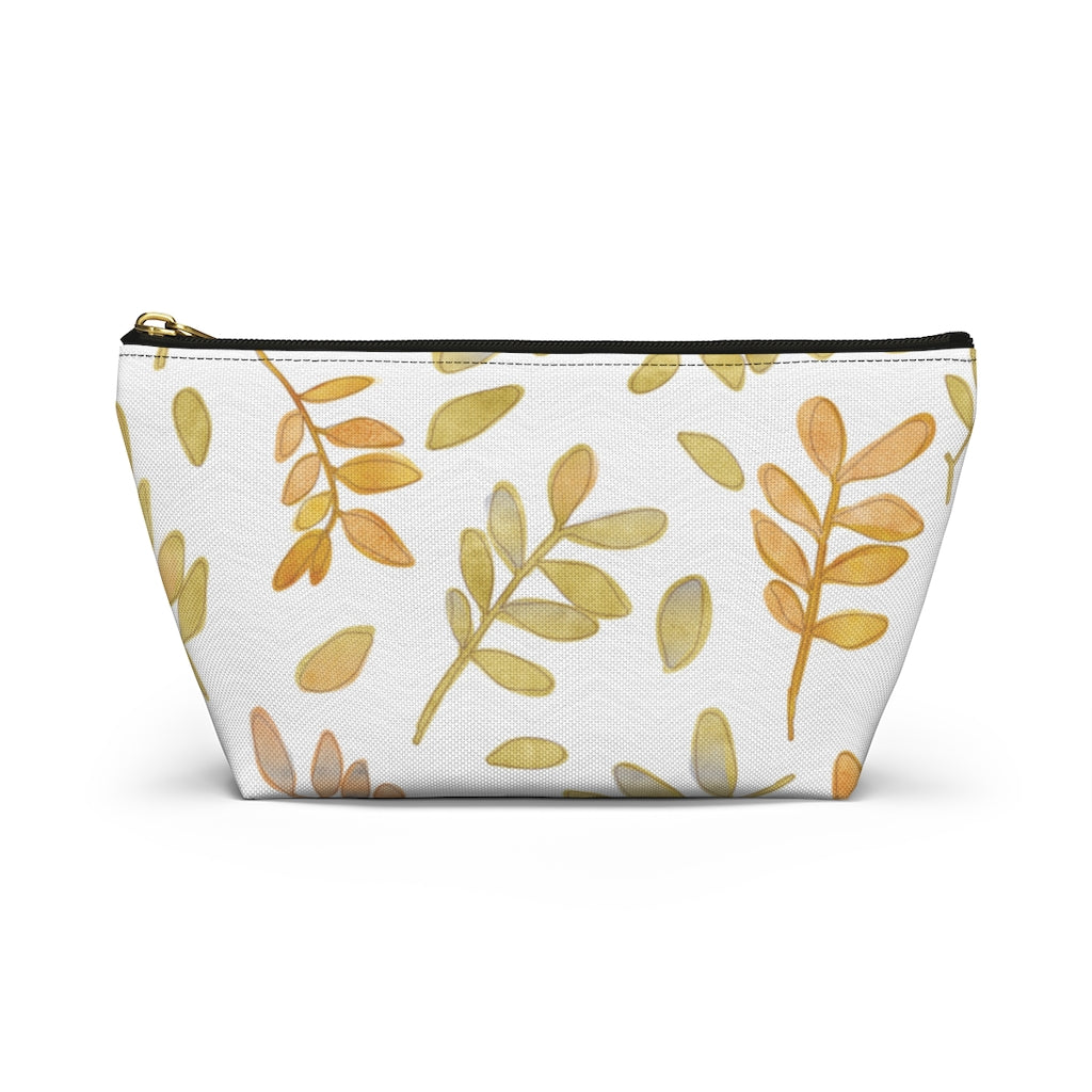 Watercolor Tossed Leaves Accessory Pouch w T-bottom in Yellow