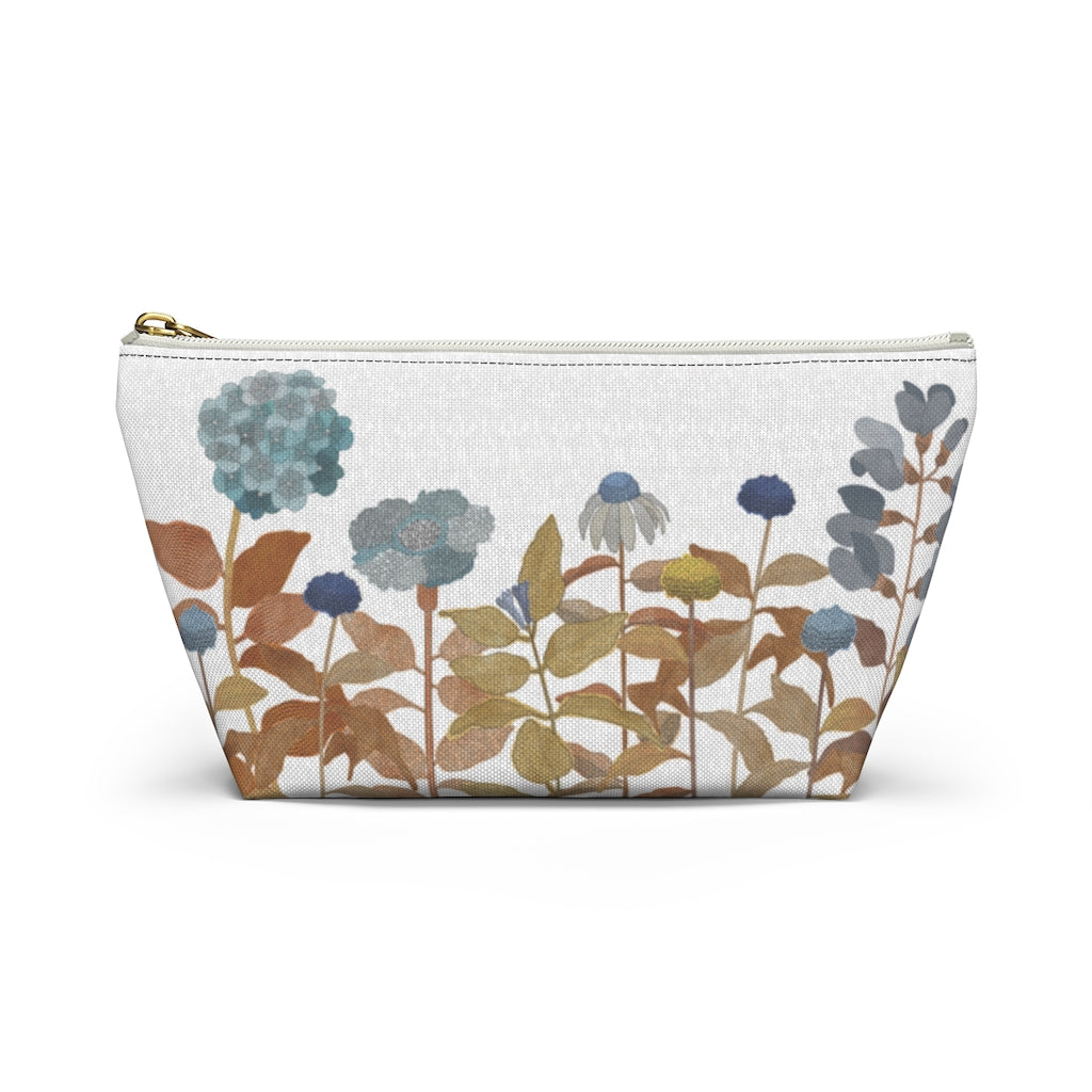 Illustrated Flowers Accessory Pouch w T-bottom in Orange