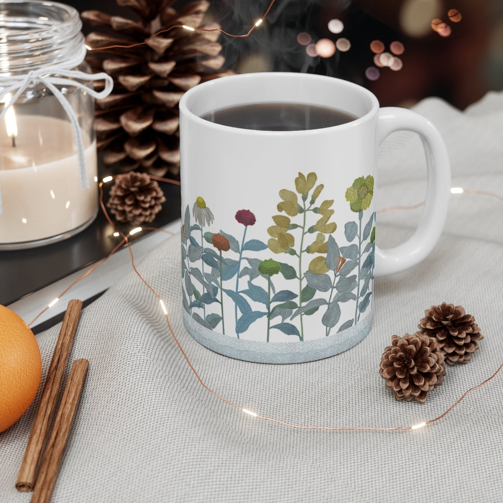 Illustrated Flowers Mug in Aqua