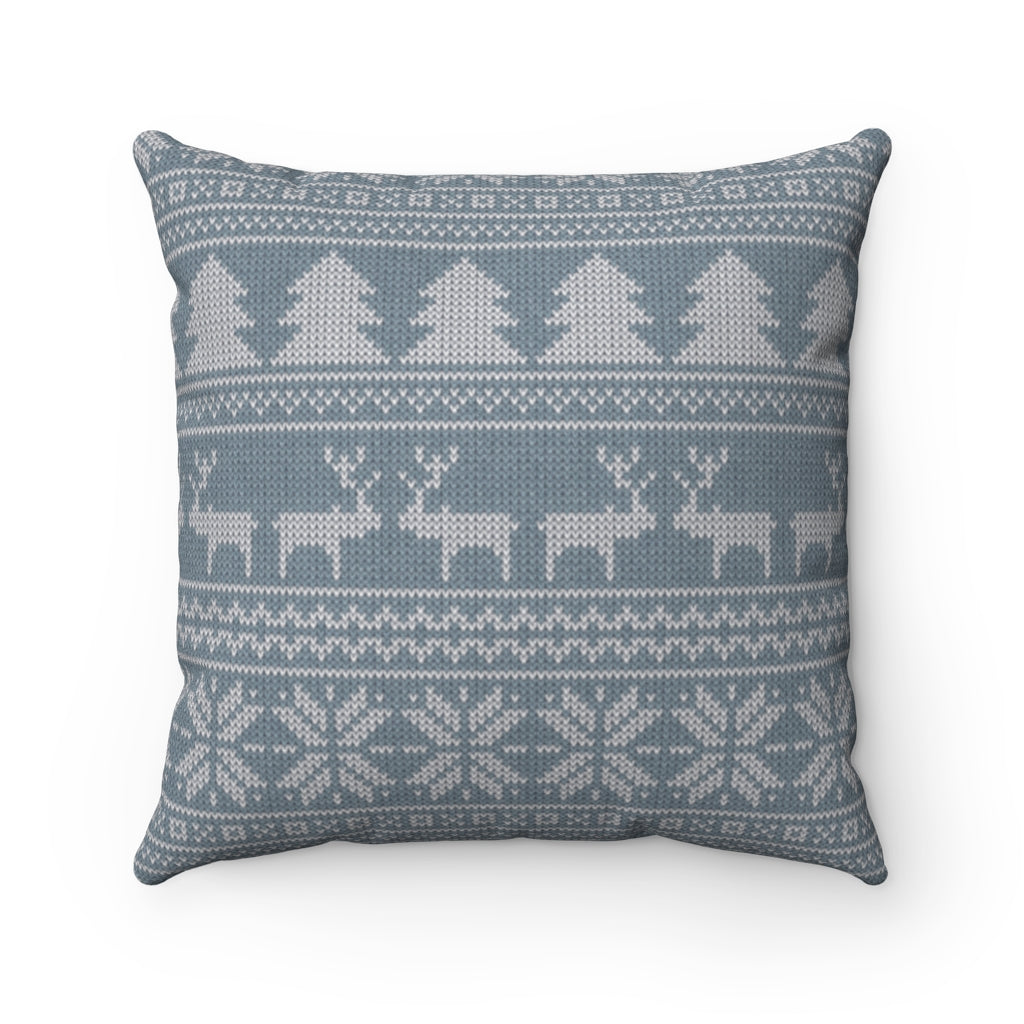 Reindeer Sweater Square Throw Pillow in Aqua