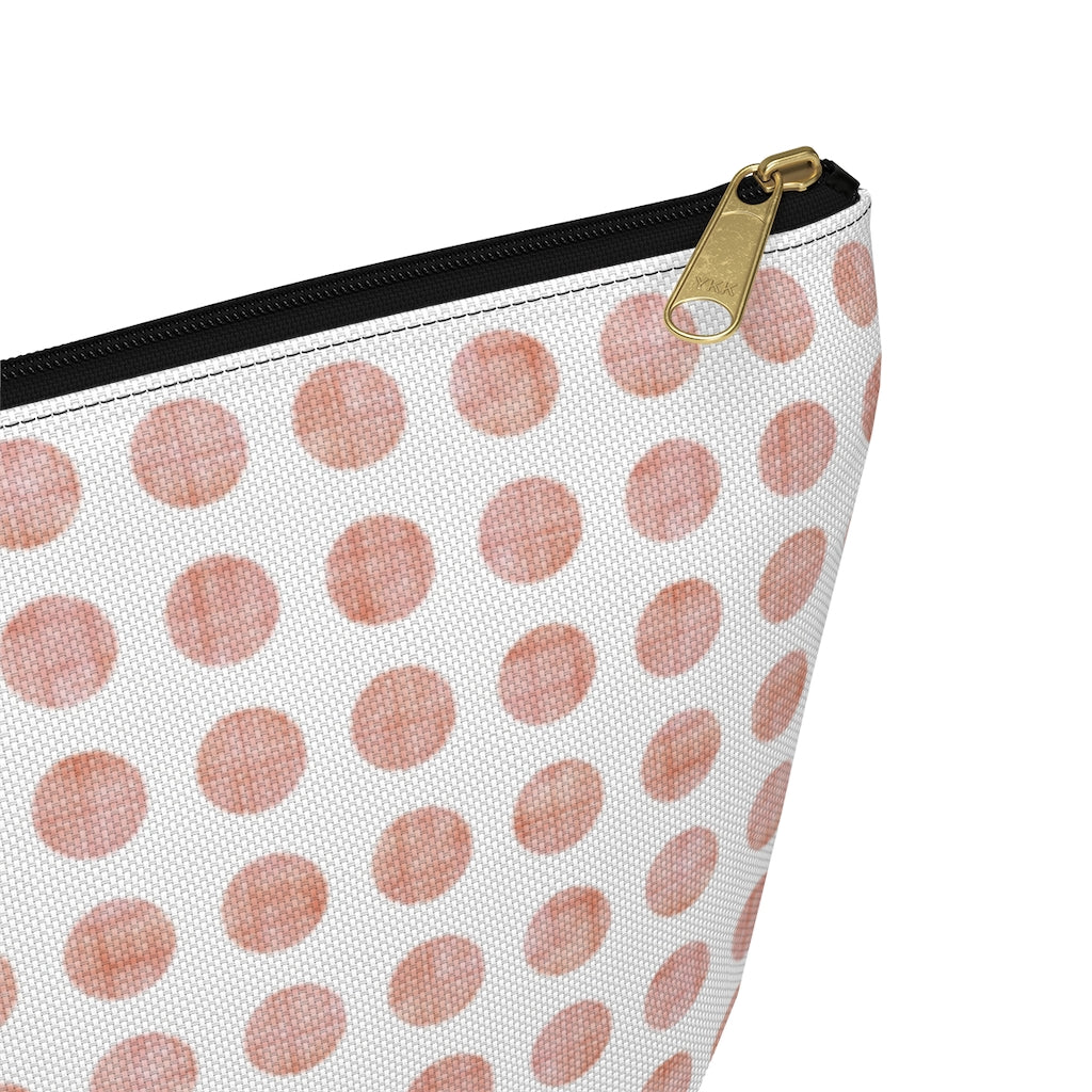 Textured Polka Dots Accessory Pouch w T-bottom in Peach