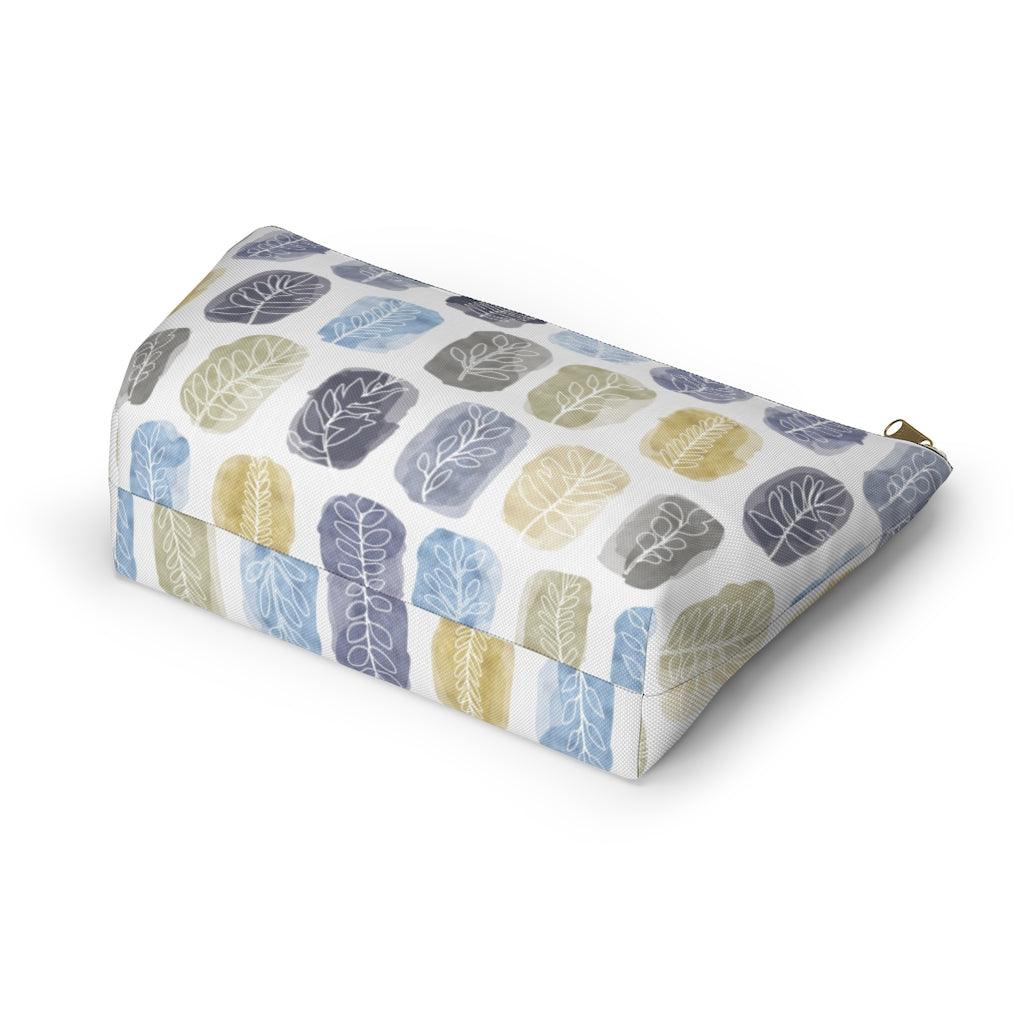 Watercolor Leaf Stamp Accessory Pouch w T-bottom in Navy