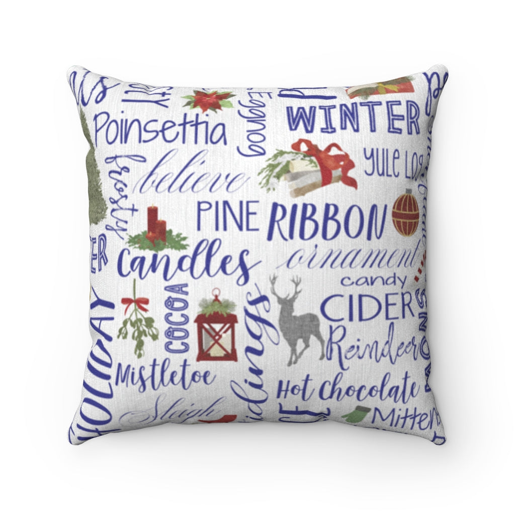Holiday Cheer Square Throw Pillow in Blue