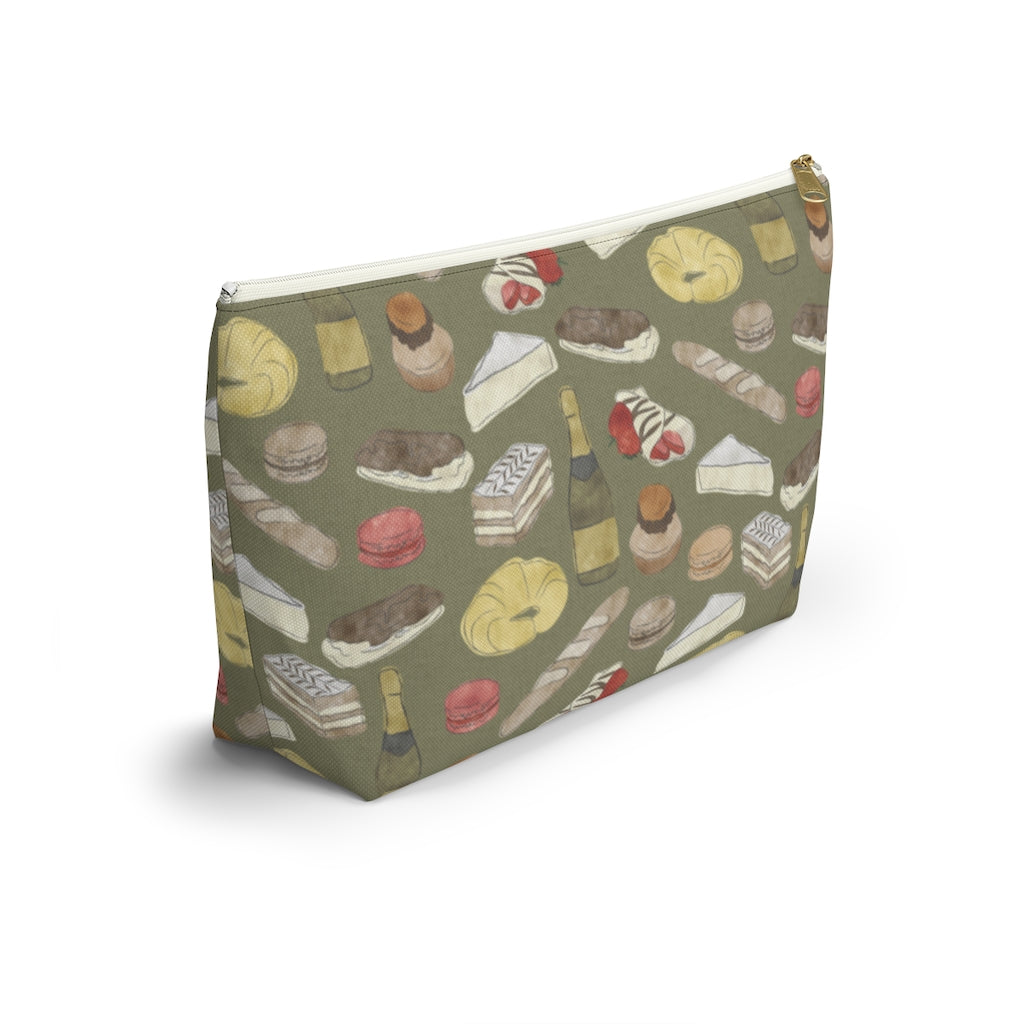 Watercolor French Pastries Accessory Pouch w T-bottom in Green