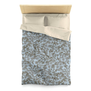Floral Plaid Microfiber Duvet Cover in Aqua