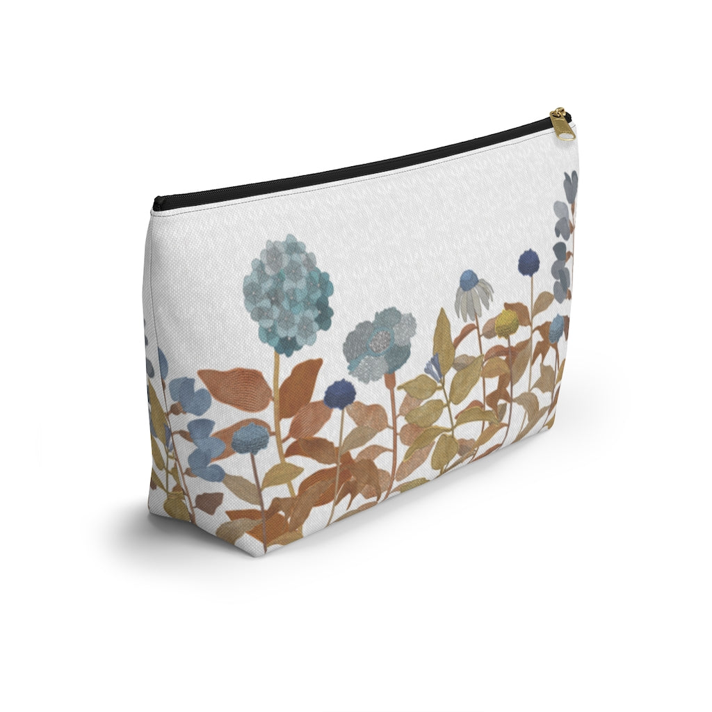 Illustrated Flowers Accessory Pouch w T-bottom in Orange