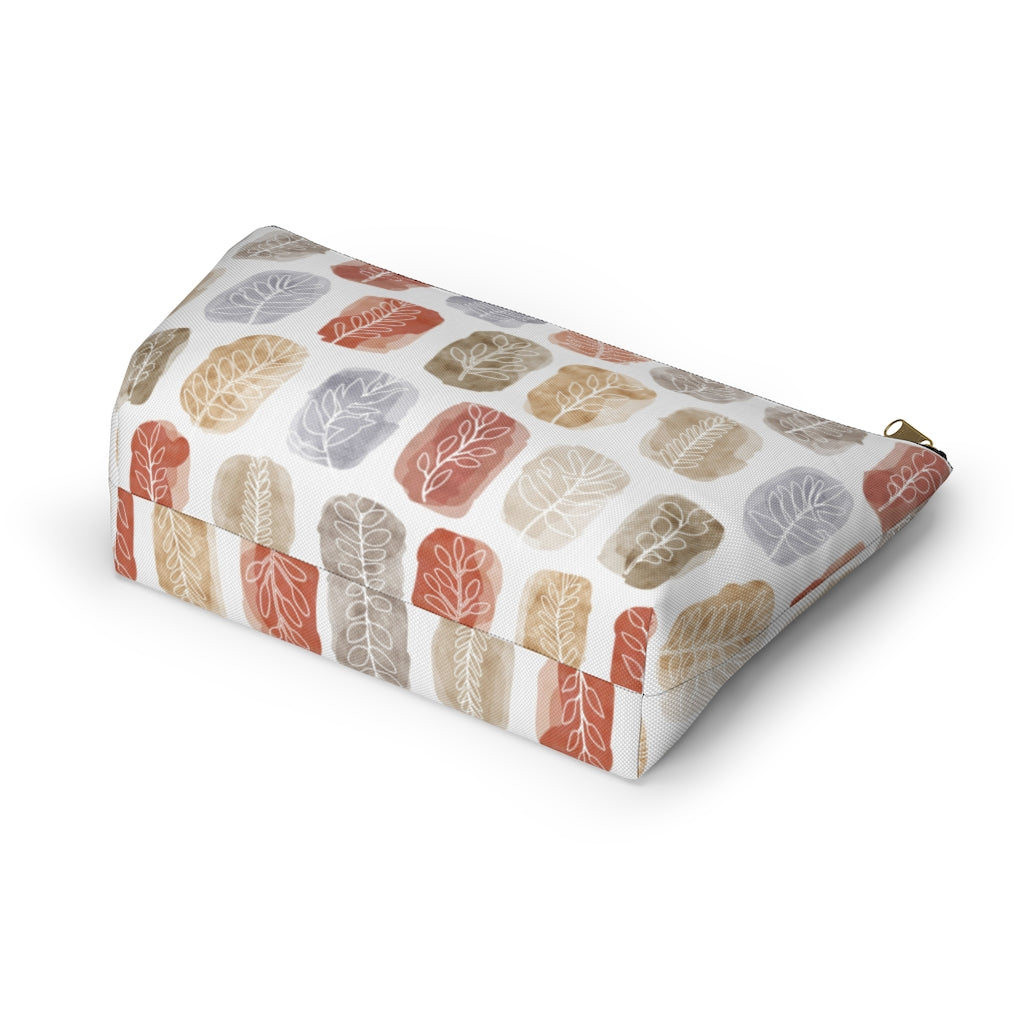 Watercolor Leaf Stamp Accessory Pouch w T-bottom in Red