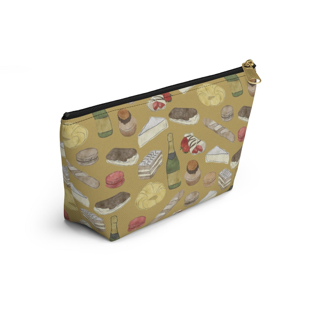 Watercolor French Pastries Accessory Pouch w T-bottom in Gold