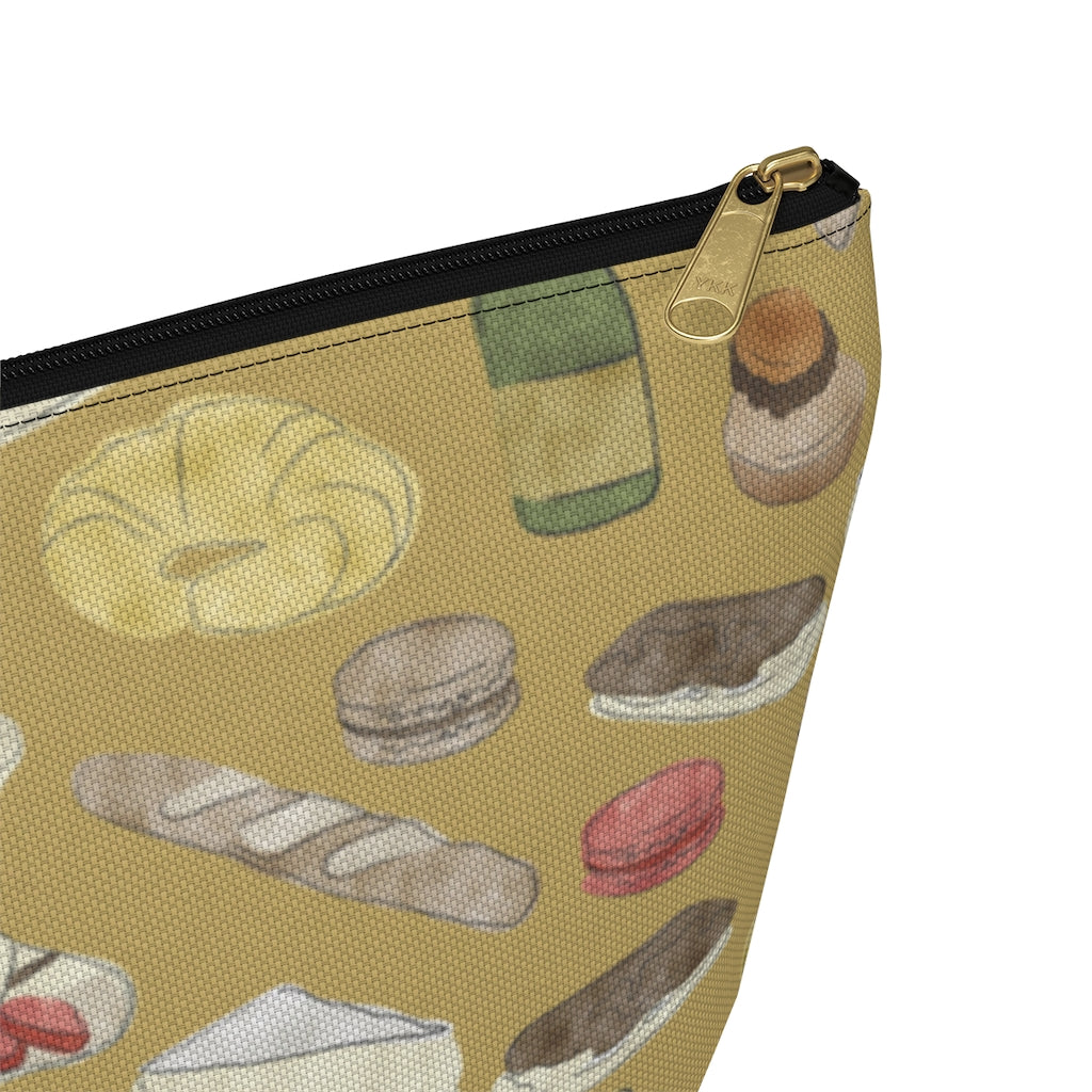 Watercolor French Pastries Accessory Pouch w T-bottom in Gold