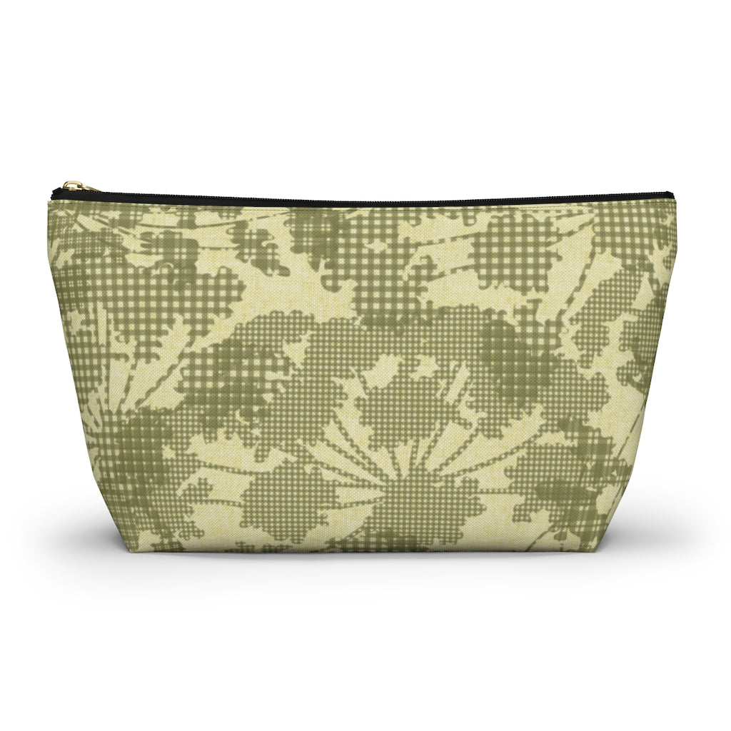 Floral Plaid Accessory Pouch w T-bottom in Green