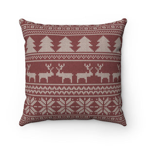 Reindeer Sweater Square Throw Pillow in Red