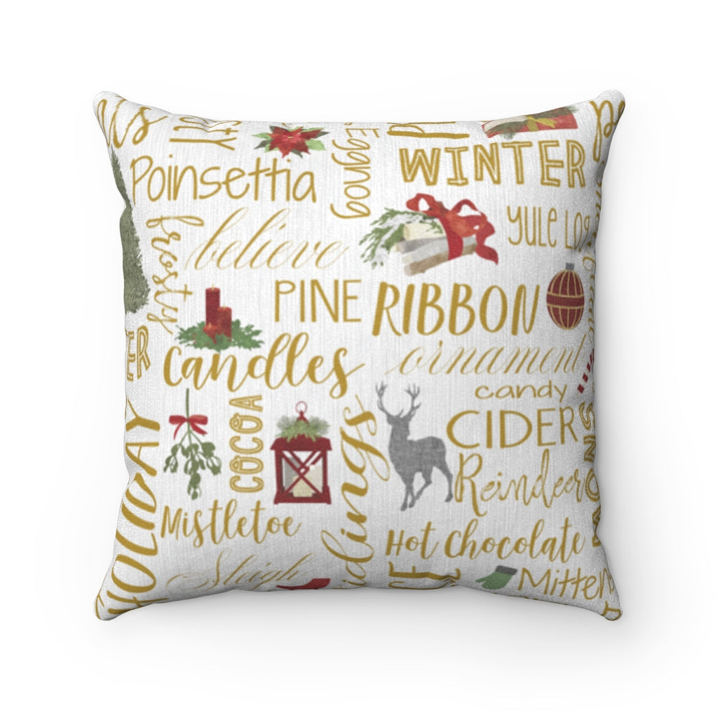 Holiday Cheer Square Throw Pillow in Gold