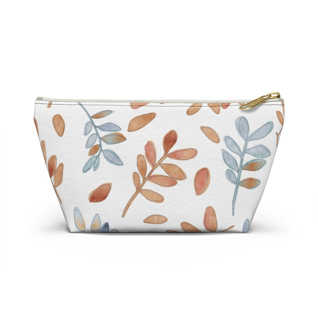 Watercolor Tossed Leaves Accessory Pouch w T-bottom in Orange