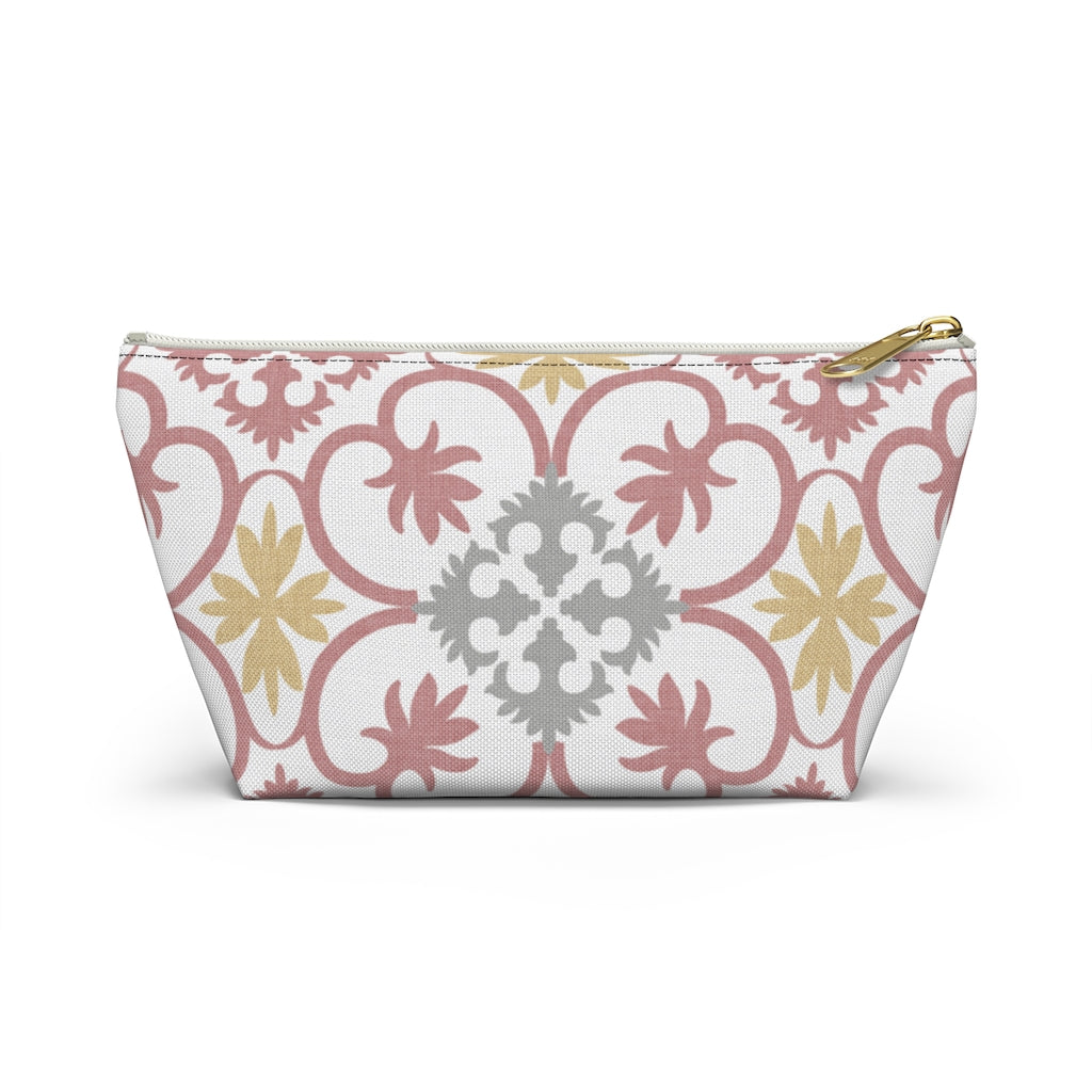 Portugal Tile Accessory Pouch w T-bottom in Pink