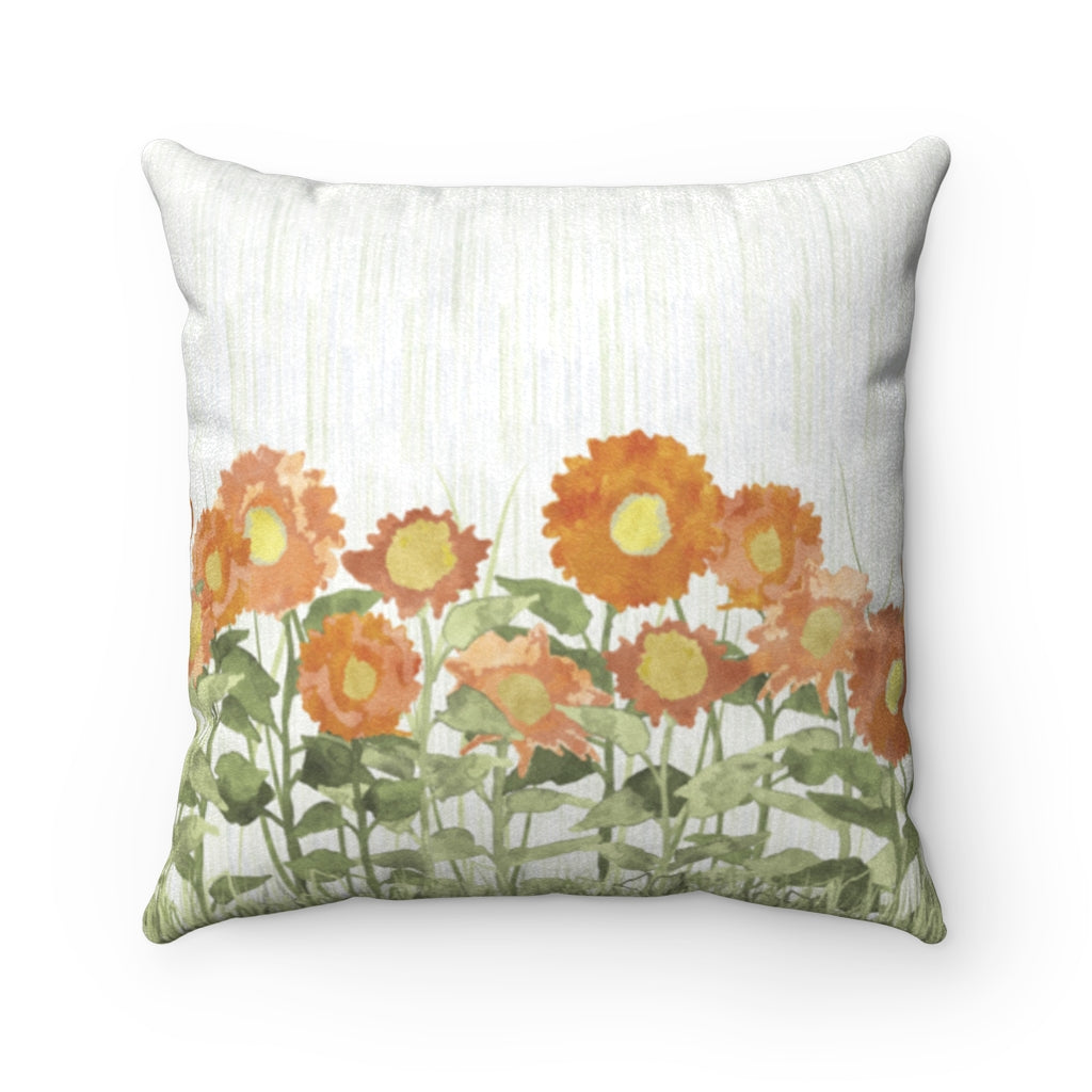 Sunflower Field Square Throw Pillow in Orange