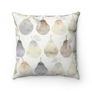 Watercolor Pears Square Throw Pillow in Cream