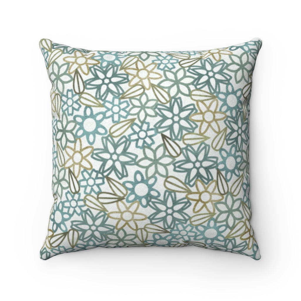 Floral Lace with Leaves Square Throw Pillow in Aqua