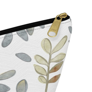 Watercolor Tossed Leaves Accessory Pouch w T-bottom in Gray