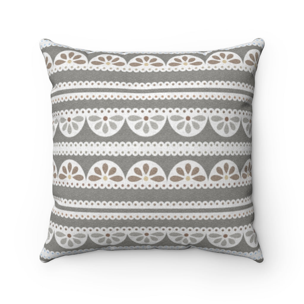 Eyelet Lace Square Throw Pillow in Taupe