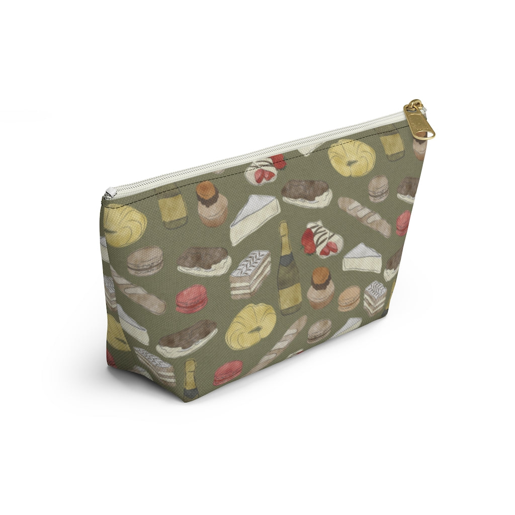 Watercolor French Pastries Accessory Pouch w T-bottom in Green