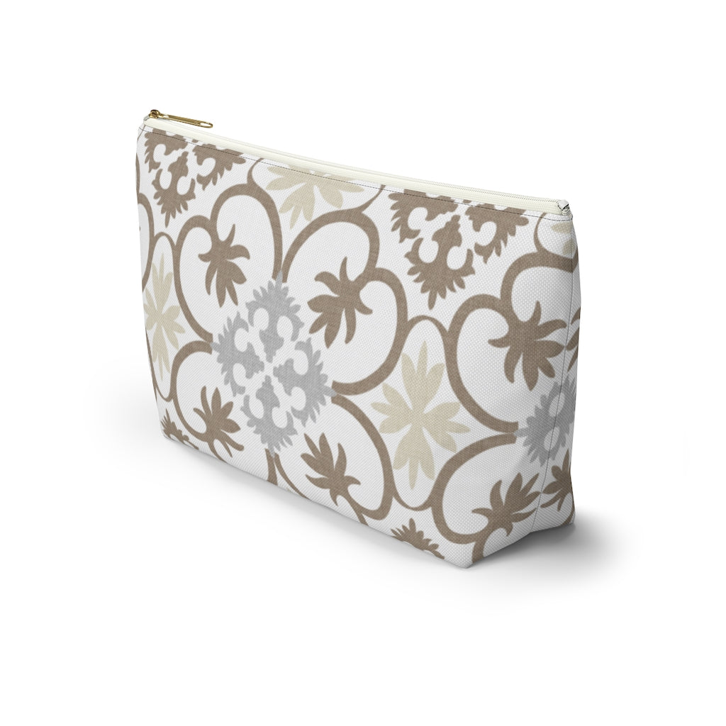 Portugal Tile Accessory Pouch w T-bottom in Brown