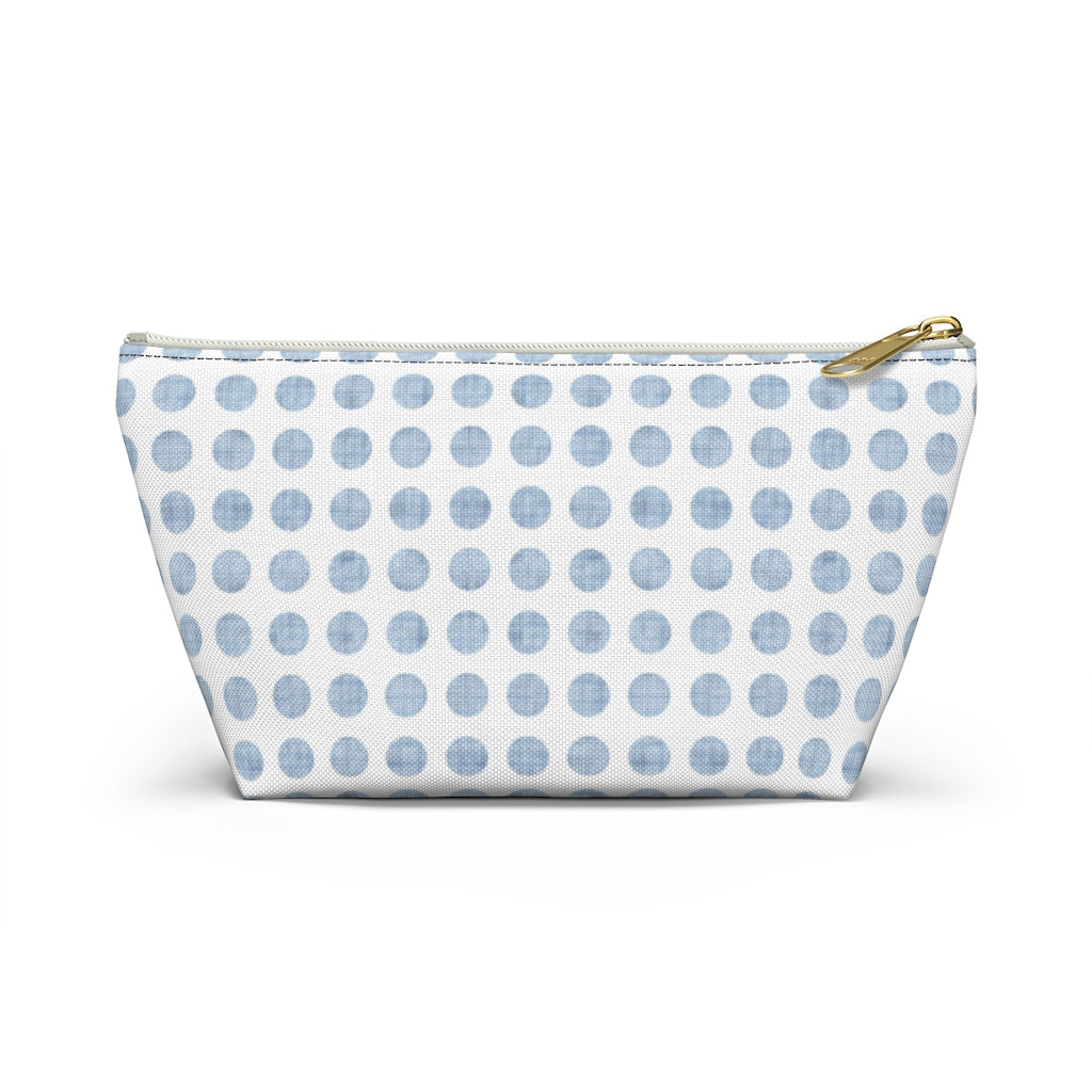 Textured Polka Dots Accessory Pouch w T-bottom in Aqua