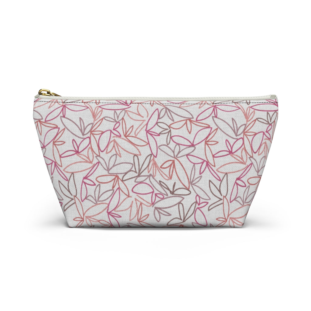 Sketch Leaf Accessory Pouch w T-bottom in Coral