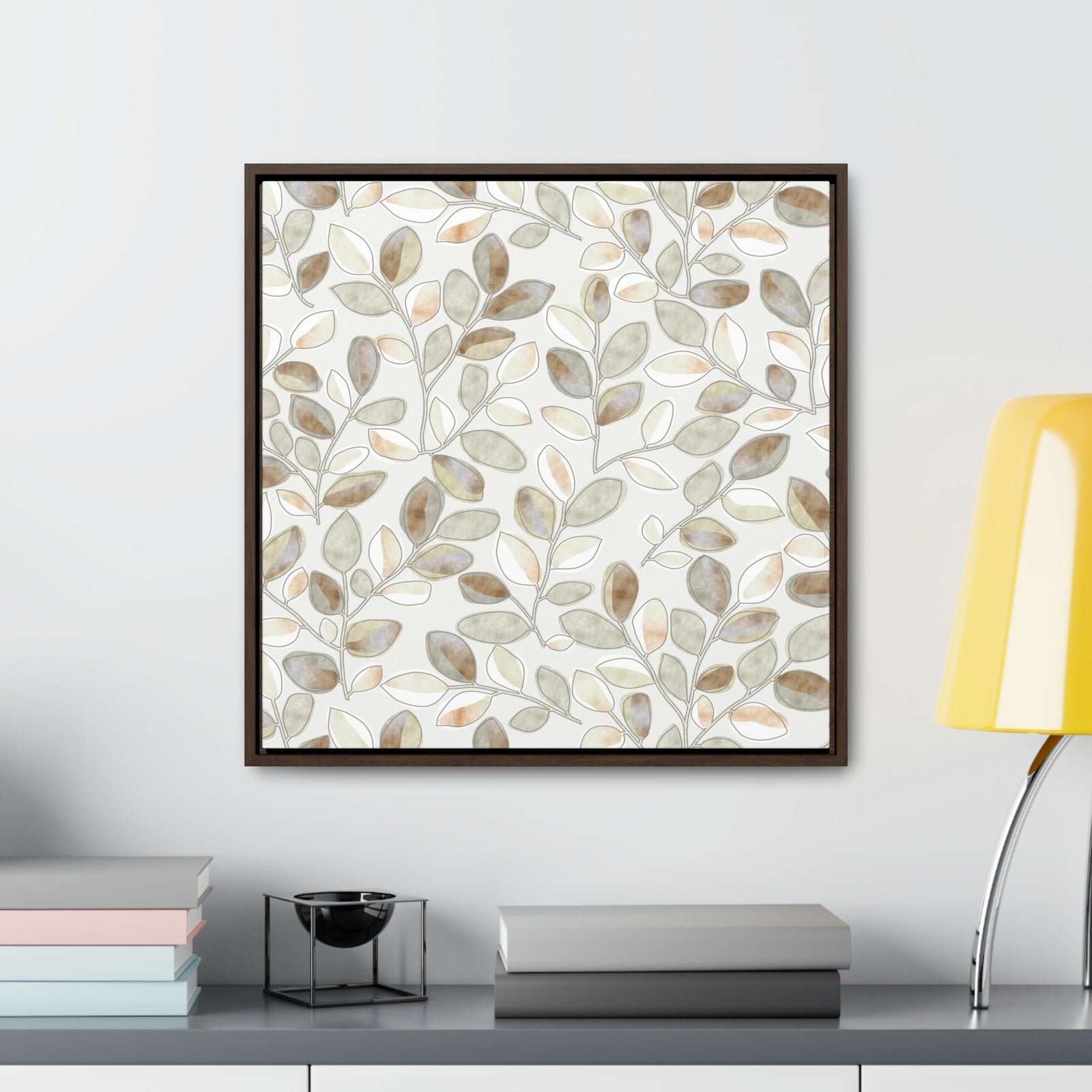 Cherry Plum Leaves Framed Gallery Wrap Canvas in Brown