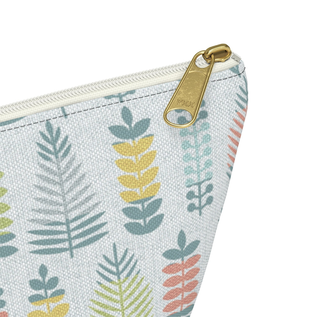 Stamped Leaves Accessory Pouch w T-bottom in Aqua