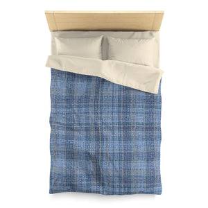 Dotted Plaid Microfiber Duvet Cover in Blue