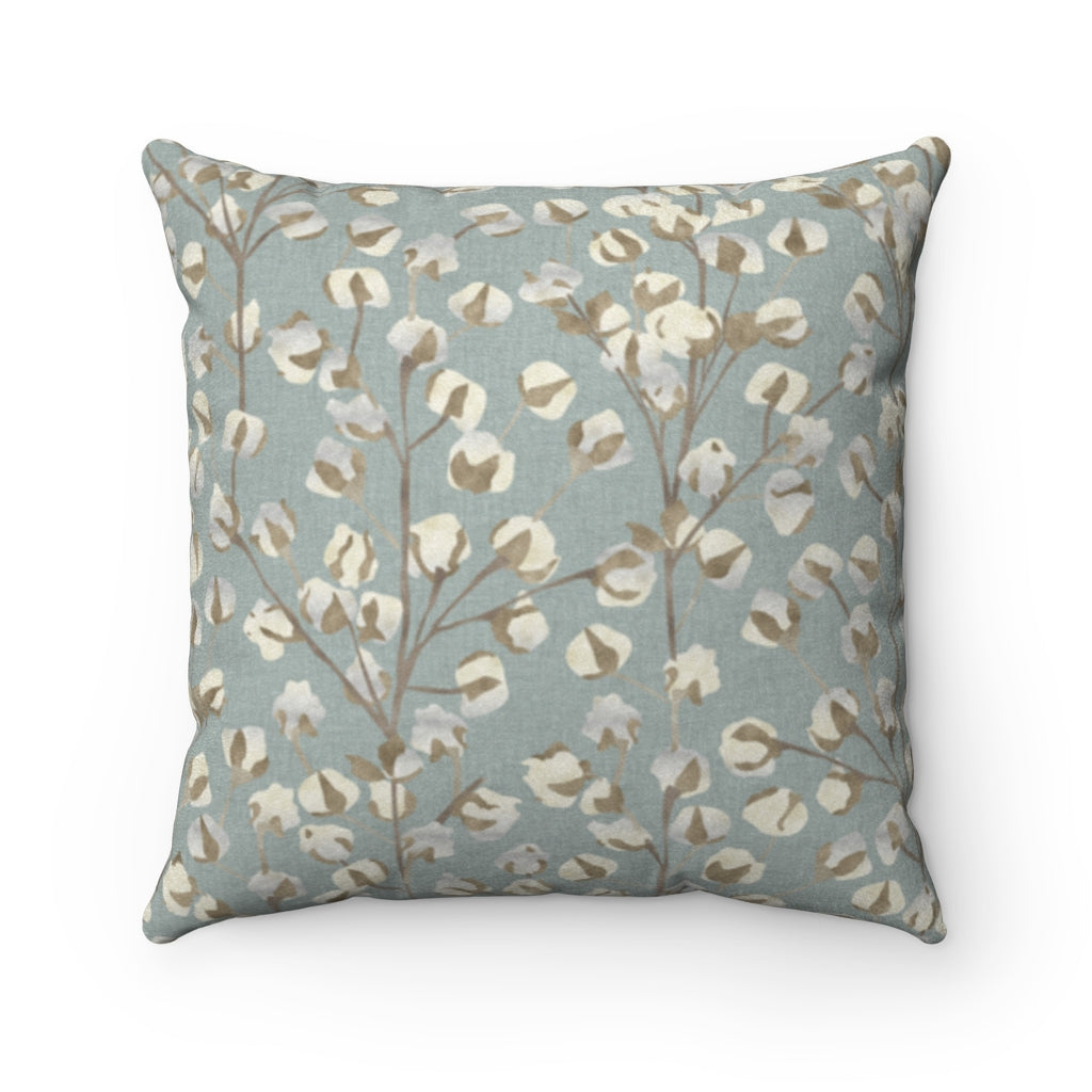 Cotton Branch Square Throw Pillow in Aqua