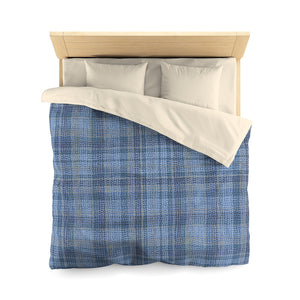 Dotted Plaid Microfiber Duvet Cover in Blue