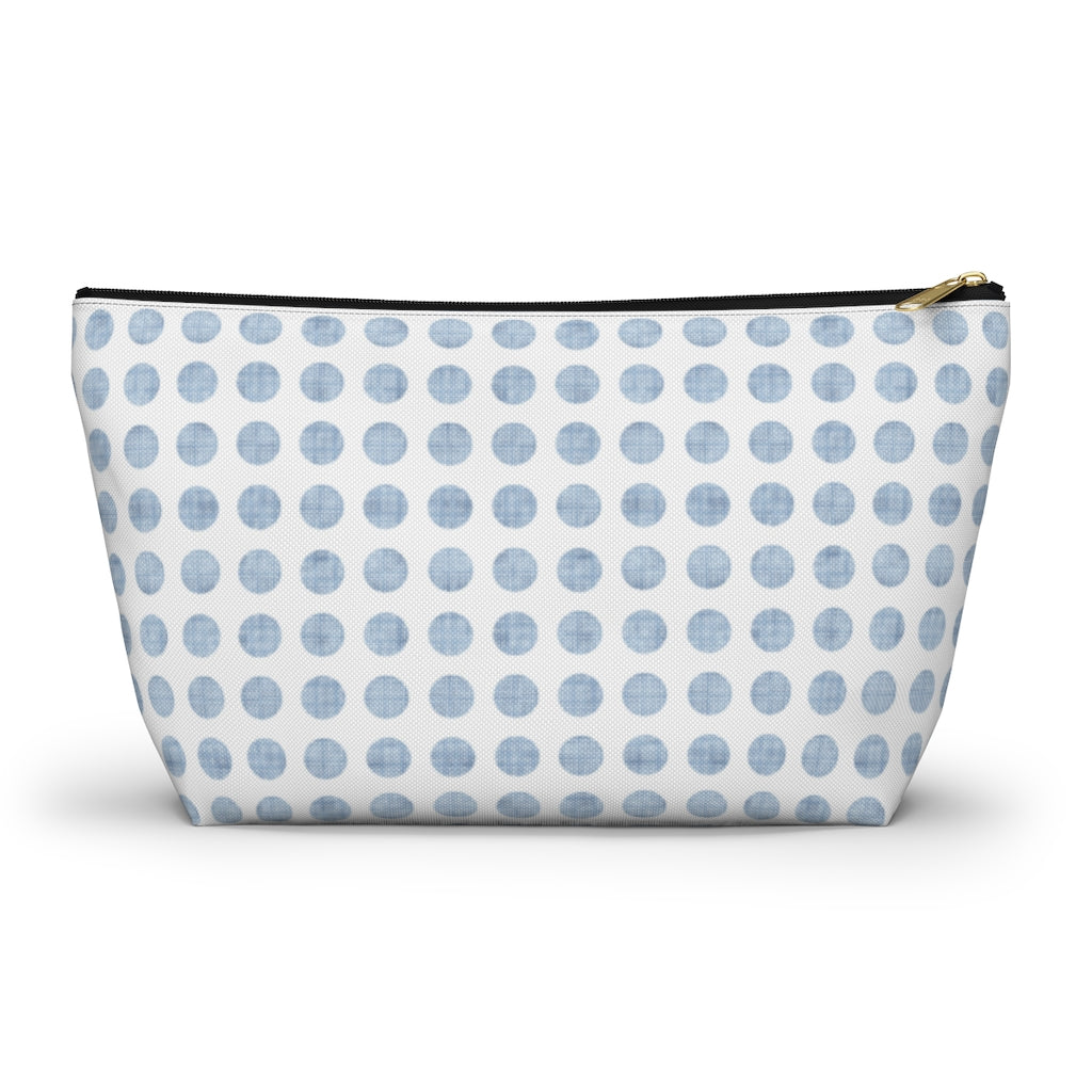 Textured Polka Dots Accessory Pouch w T-bottom in Aqua