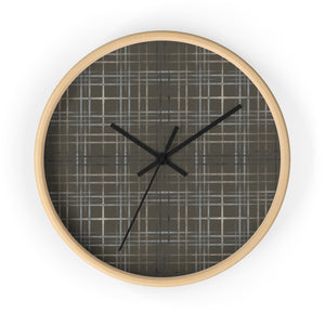 Painterly Plaid Wall Clock in Brown